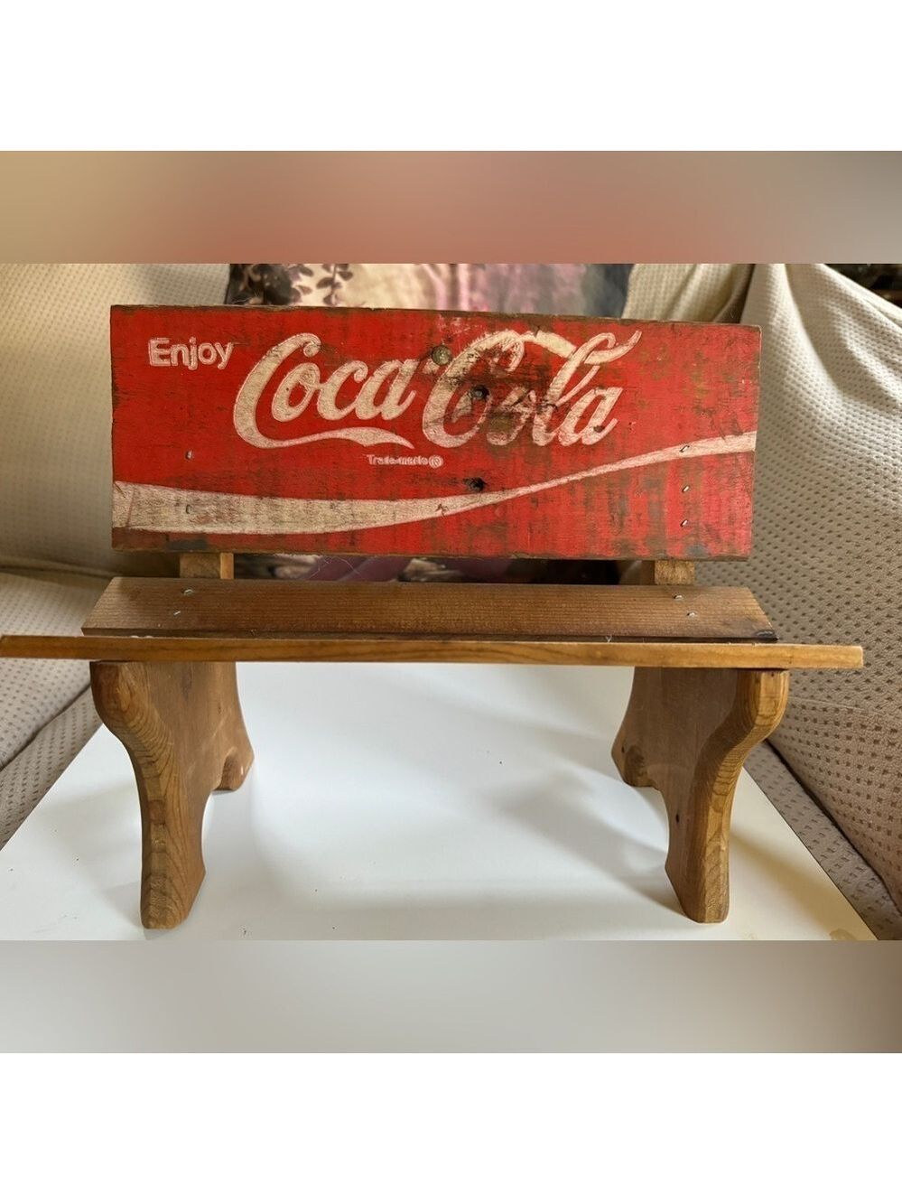 Vintage Coca-Cola Handmade Bench Wood  Doll Bench